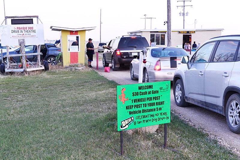 Vehicles were spaced out accordingly at the Prairie Dog Drive-In on May 15.