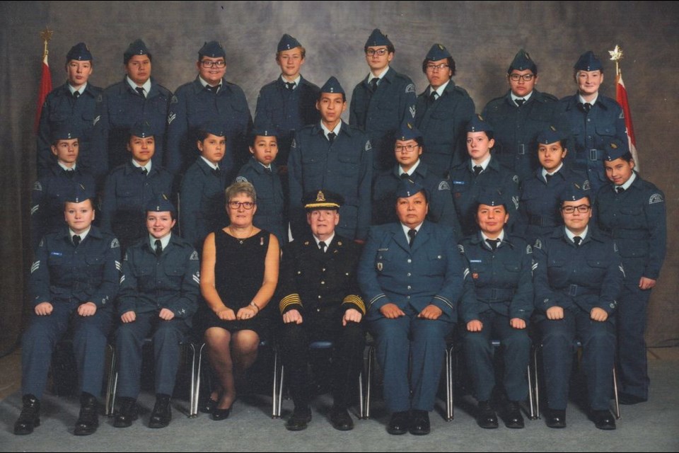 This group photo of the 633 Kamsack Royal Canadian Air Cadet Squadron for 2019/20 was taken before the outbreak of the COVID-19 pandemic forced the group to suspend training earlier this spring. From left, were: (back) LAC Robbie Grieve, CPL Mary Jo Keewatin-Marion, FCPL Ebony Whitehawk, FCPL Josh Hilton, FCPL John Dungen, FCPL Mark Peequaquat, LAC Kalista Kakakaway and CPL Brooklyn Taylor, and (middle) CPL Murdock Martinuik, LAC Mariah Kitchemonia, LAC Declan Genaille-McHugh, LAC Mark Houle, LAC Darius Anderson, LAC Isabelle Tourangeau, FCPL Boston Guillet, LAC Serenity Cote and AC Diamond Machiskinic, and (front) SGT Tara Taylor, FCPL Teanna Raffard, CI Karen Bodnaryk Civilian Instructor), James Pollock (Reviewing Officer), LT Karen Tourangeau (Commanding Officer), FCPL Sage Tourangeau and FCPL Gerri Basaraba. WOII Aidan Broda and AC Meesha Romaniuk were unavailable for the photograph. More photos and story on page xx. (Photos submitted)