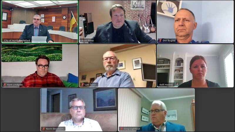 North Battleford city council members on Zoom. Screenshot by John Cairns