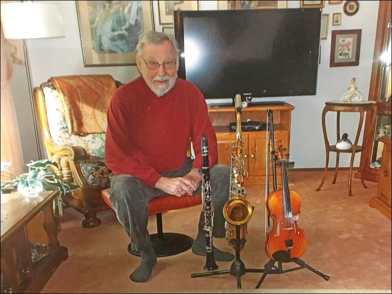 Don Mitchell with his clarinet, saxophone and fiddle. Circa 2016. Photos submitted