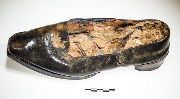 This officer’s boot, was found in an officer’s cabin on the port side of the lower deck. HMS Erebus,