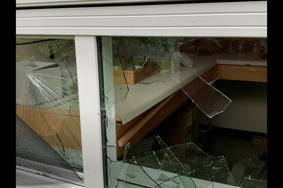 Windows and computer equipment was smashed by a vandal during a June 29 break-and-enter. Damage from the spree is estimated to be around $200,000. - PHOTO SUPPLIED BY RCMP