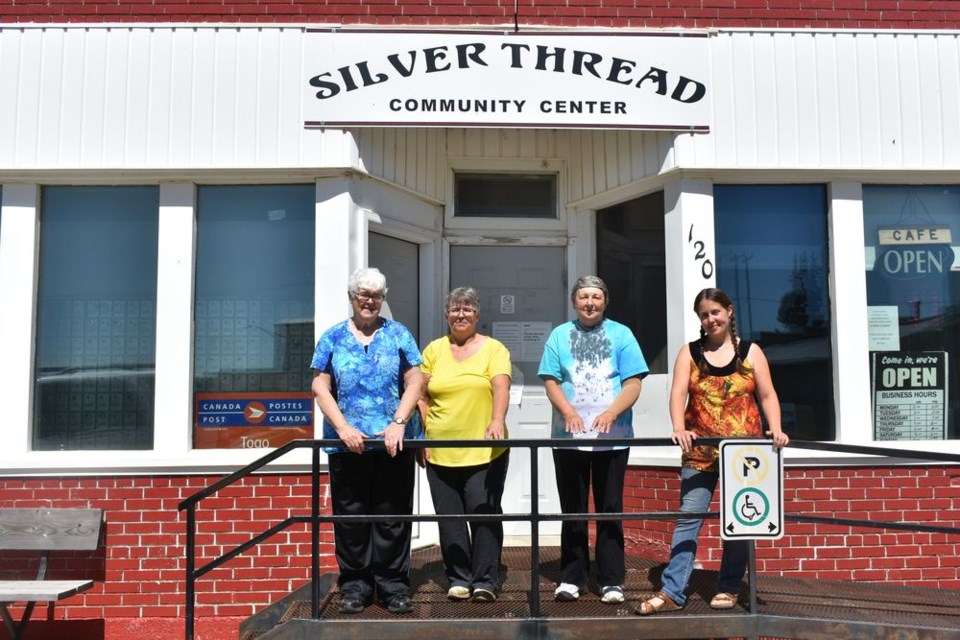 Among the persons at work at the Silver Thread Community Centre in Togo last week, preparing for its opening on Monday, from left, were: Blanche Irvine, Cheryl Konowalchuk, Sandra Klym and Meagan Strauss.