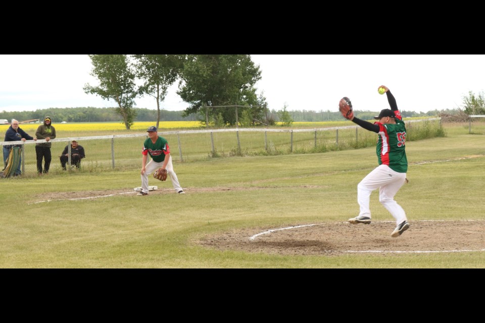 Rhein Rockets pitcher Justice Keshane delivers a pitcher Sunday.