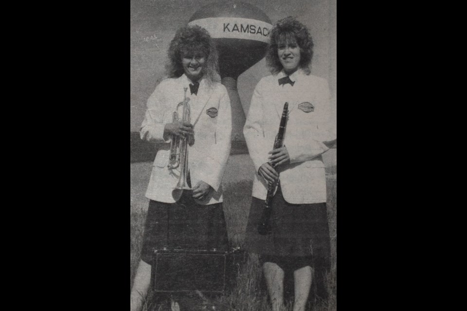Kim Romaniuk, left, and Charita Parchewsky, were students of the Kamsack Collegiate Institute who as members of the International Ambassadors of Music 80-piece concert band, were to leave for Minot, North Dakota to meet the rest of the band and then were to fly to the Netherlands to begin a 17- day tour of Holland, West Germany, Austria, France, Switzerland and Belgium.