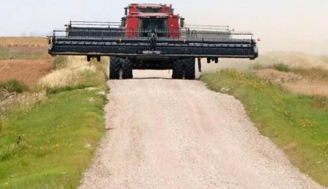 combines on road