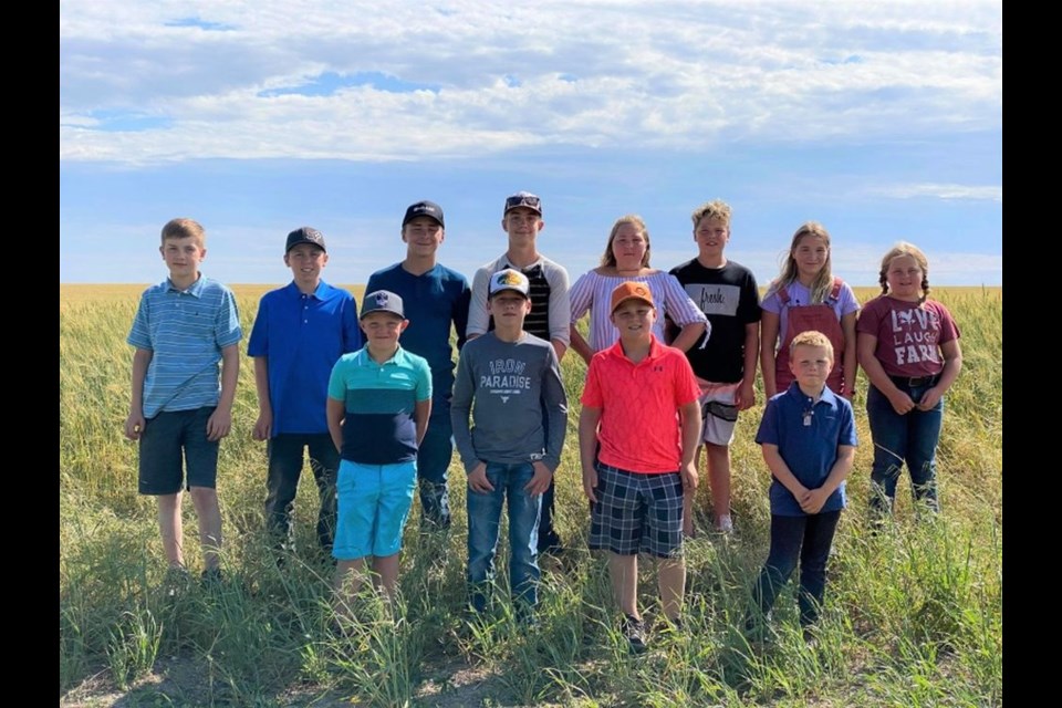 Members of the Norquay 4H Bin Busters Crop Club, from left, are: (back row): Devon Paley, Kade Rubletz, Jaxson Lindgren, Jake Foster, Alexis Lindgren, Jayden Chermcora, Jordyn Kazakoff and Bristol Lindgren; and (front) Dillon Serdachny, Jace Vogel, Westin Lindgren and Easton Will.