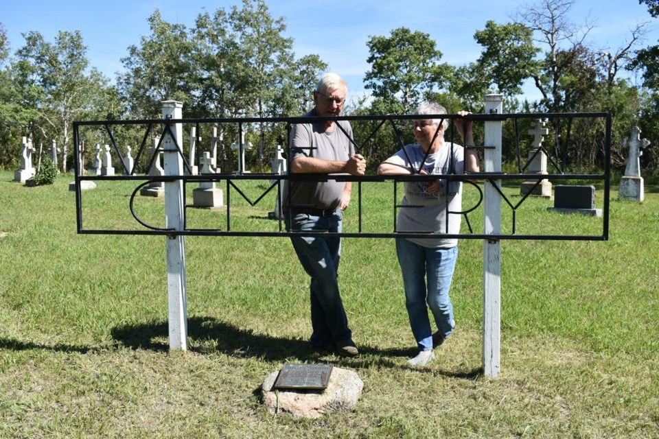 Former district residents Barry and Doris Rudy of Yorkton visited Valley View Cemetery near Runnymede recently in order to cut the grass and see that everything remained in good order.