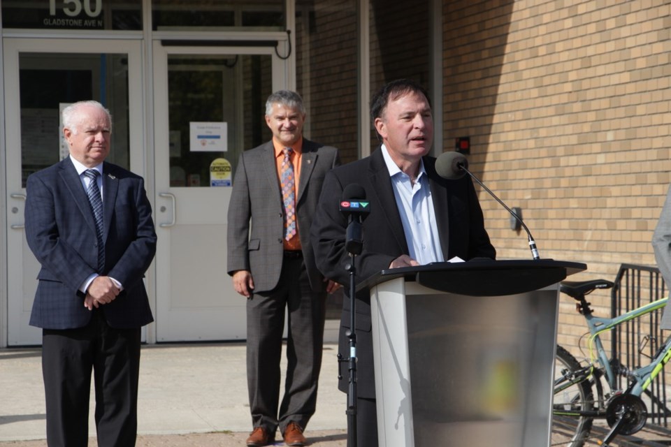 Minister of Education Gord Wyant speaks at the announcement of the renovation at YRHS.