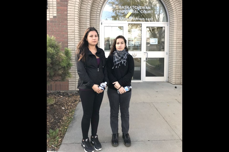 Two sisters of Tiki Laverdiere came to North Battleford from Edmonton for the three-week preliminary hearing of one of the accused into Tiki's murder. Charlee Laverdiere, (left) is Tiki's older sister and Rokaya Laverdiere (right) is Tiki's younger sister.