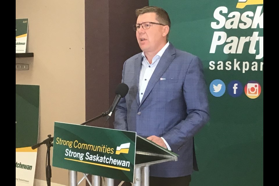 Premier Scott Moe speaks at a campaign appearance in North Battleford Oct. 8.