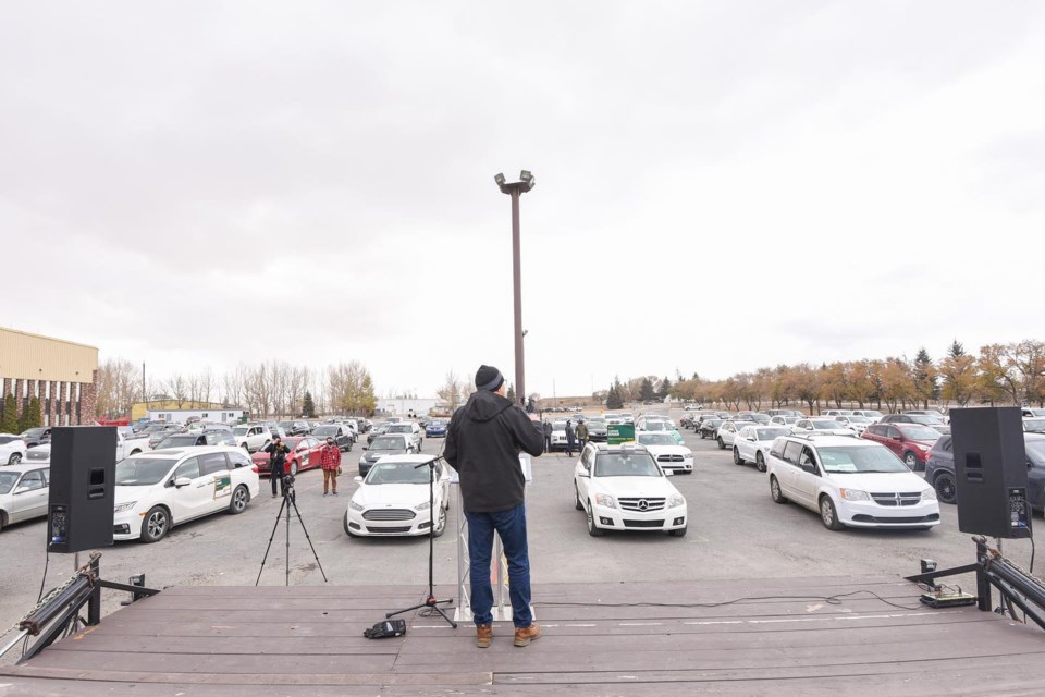 he Saskatchewan Party held its first drive-in rally on Oct. 22. Photo courtesy Scott Moe Facebook Page