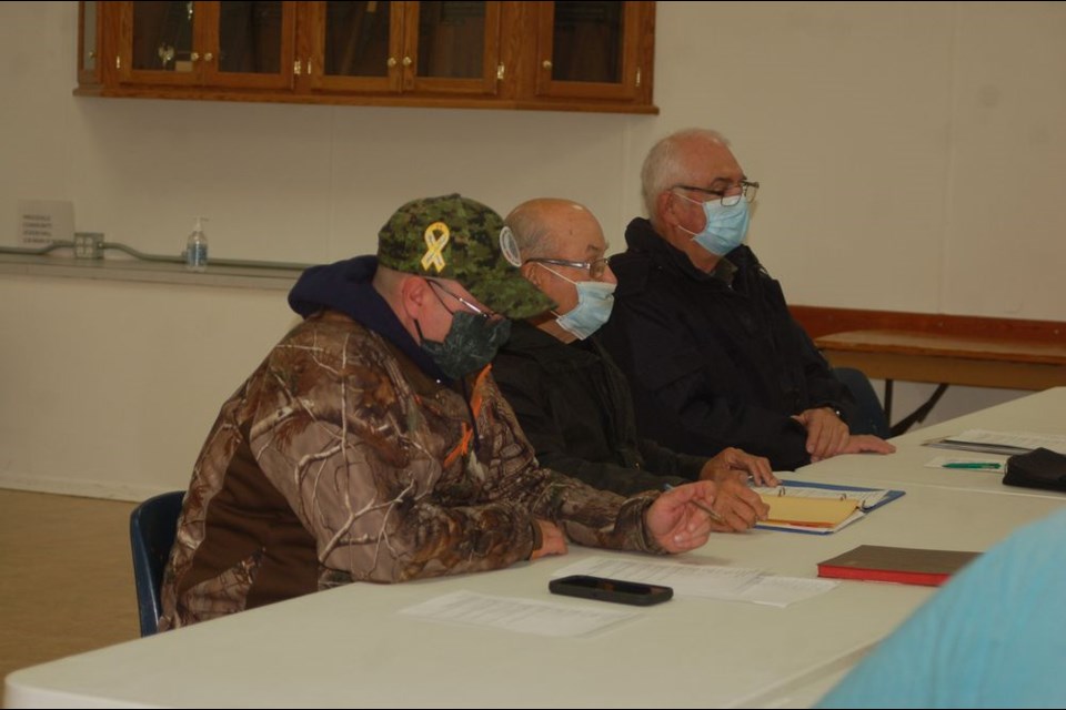 Preeceville Legion executive members at the meeting, from left, were: Troy Rogowski, president, Adrian Larivee, out-going president and Bill Lesko, vice-president.