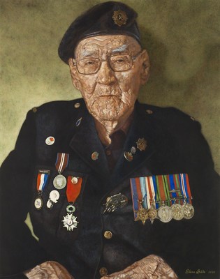 A portrait of Philip Favel of Sweetgrass painted by Ottawa-based artist Elaine Goble was unveiled at