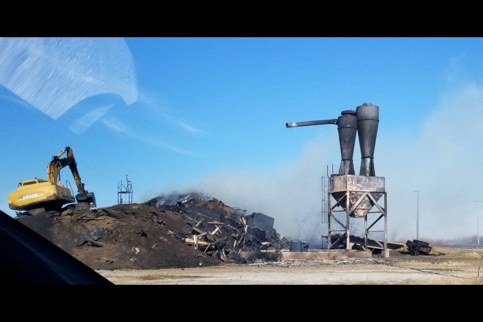 One of the grain elevators in Torquay was destroyed by a fire last week. Photo by Norma Patton