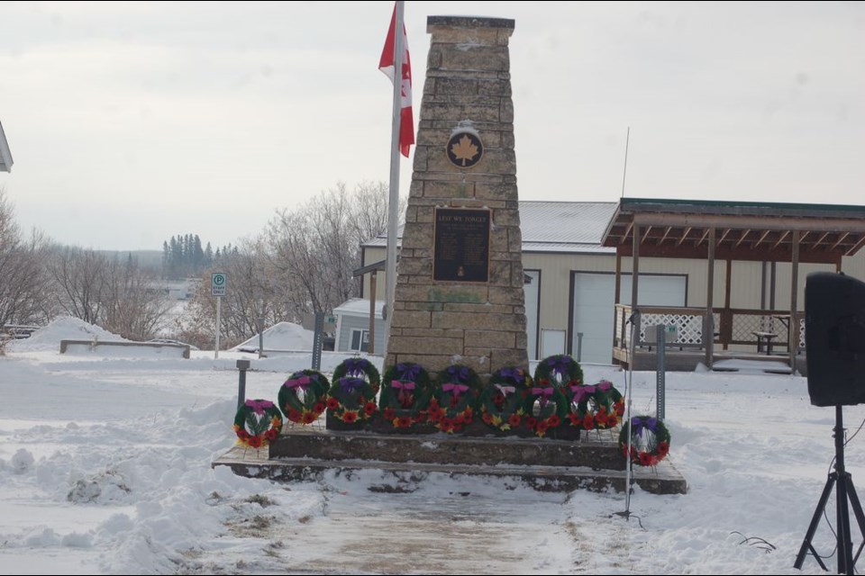 The outdoor cenotaph located at the Town of Preeceville administration building was the location for the annual community Remembrance Day service on November 11. The service was closed to the public this year due to COVID-19 but participants still acknowledged veterans and all who gave their lives in war.