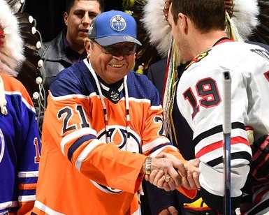A photo of Fred Sasakamoose from the Edmonton Oilers Twitter. The Oilers were among many who spoke