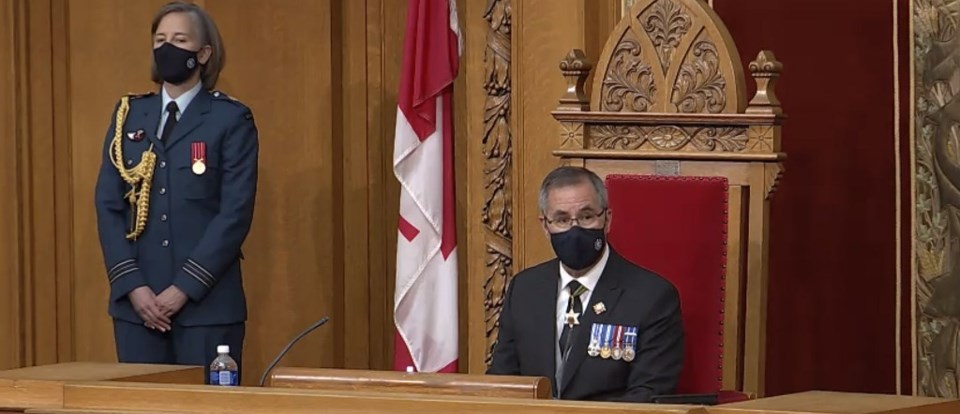 Lieutenant Governor Russ Mirasty, right, read the Throne Speech on Nov. 30 in the opening of the new