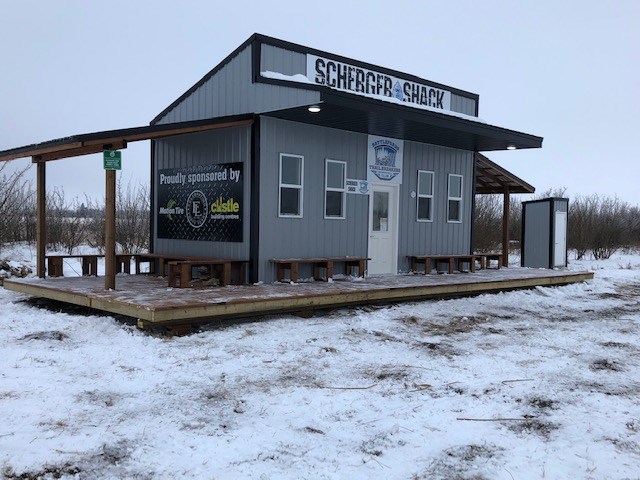 Seen here is the “Scherger Shack,” one of the shelters put up for Battlefords Trail Breakers this season.