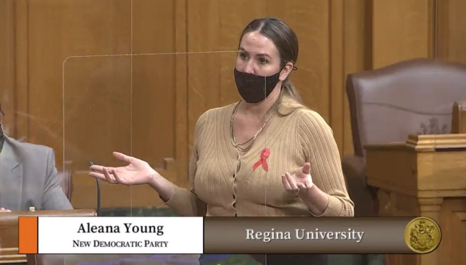 Aleana Young, MLA for Regina University, asked her first question as an MLA on Dec. 1, inquiring abo