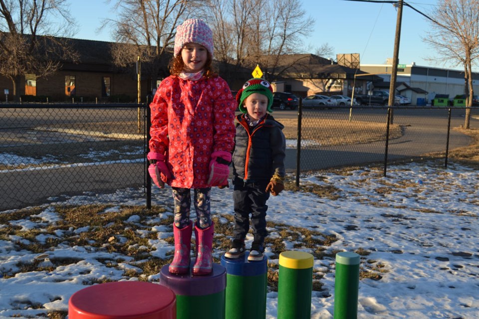 Averi and Brody Wyatt had fun outdoors on Thursday.
