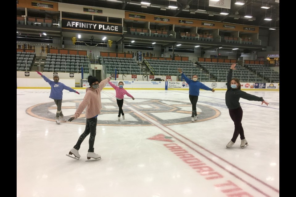 From left, Madzia Szlapacka, Izzy Fonstad, Taryn Bohn, Bailey Baumgartner and McKenna Bohn have been working on their skills with the Estevan Figure Skating Club. Photo submitted