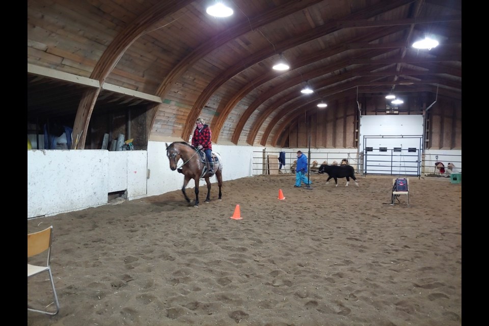 Stephanie Zoer rides Misty, with Krystal Zoer aboard Becky the mini mule in the background. Photo submitted by Dee Lyke