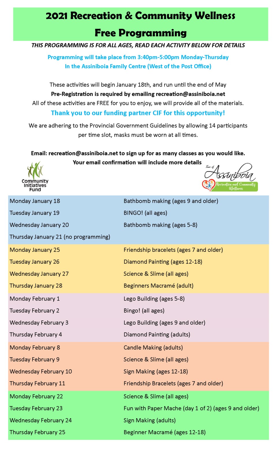 rec schedule