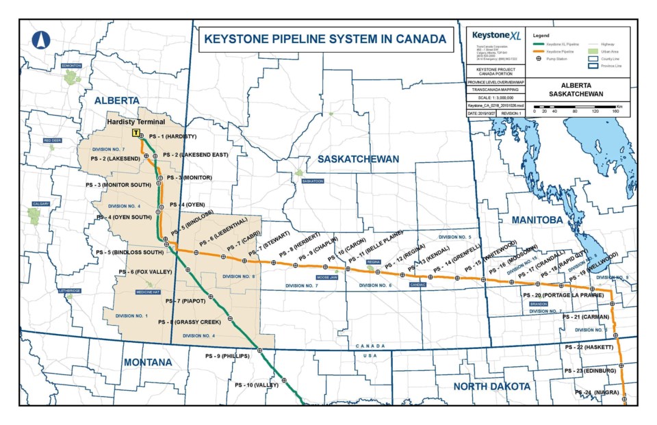 The Keystone XL route cuts through southwest Saskatchewan. Construction was expected to take place i