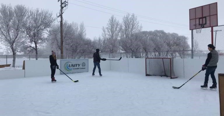Outdoor enthusiasts are enjoying the recreation options in Unity including the Richardson outdoor rink. Photo from Mayor Sharon Del Frari Facebook page