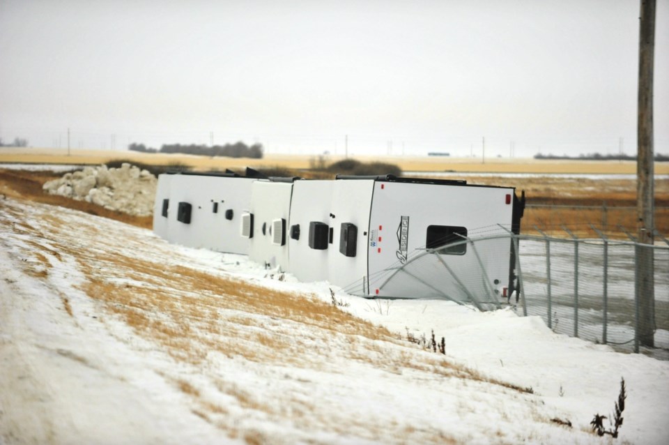 Three campers were flipped and thrown against a fence on the south side of a Weyburn RV dealer by th