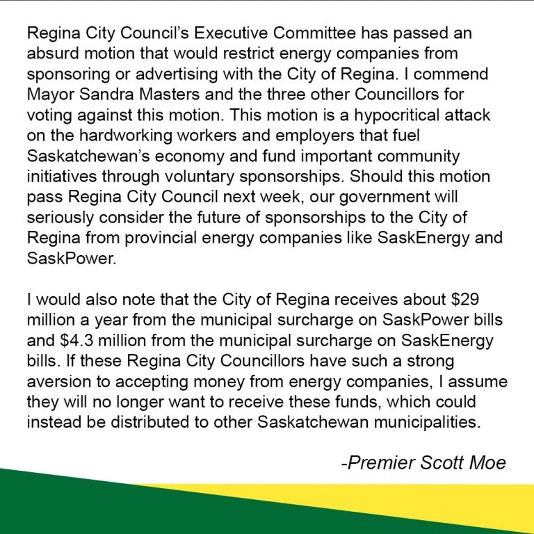 This tweet from Premier Scott Moe told Regina city council if they don’t like money from energy comp