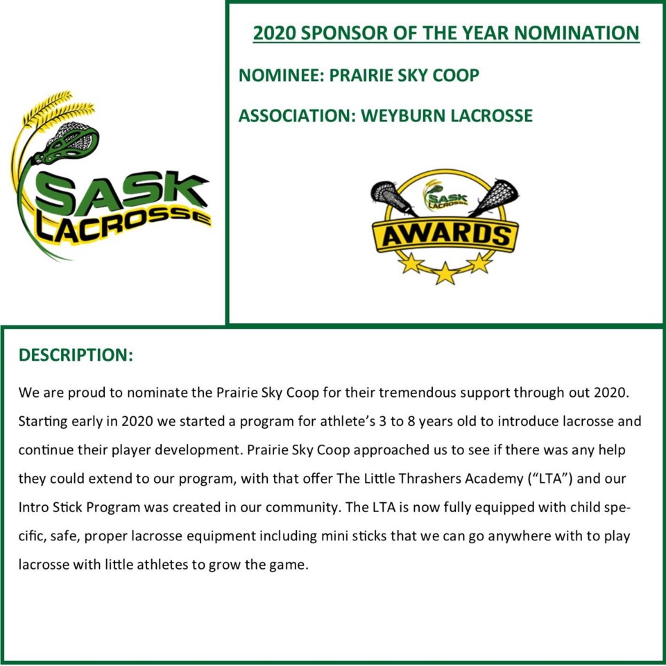 Weyburn lacrosse players, volunteers, coaches recognized during 2020 awards_10
