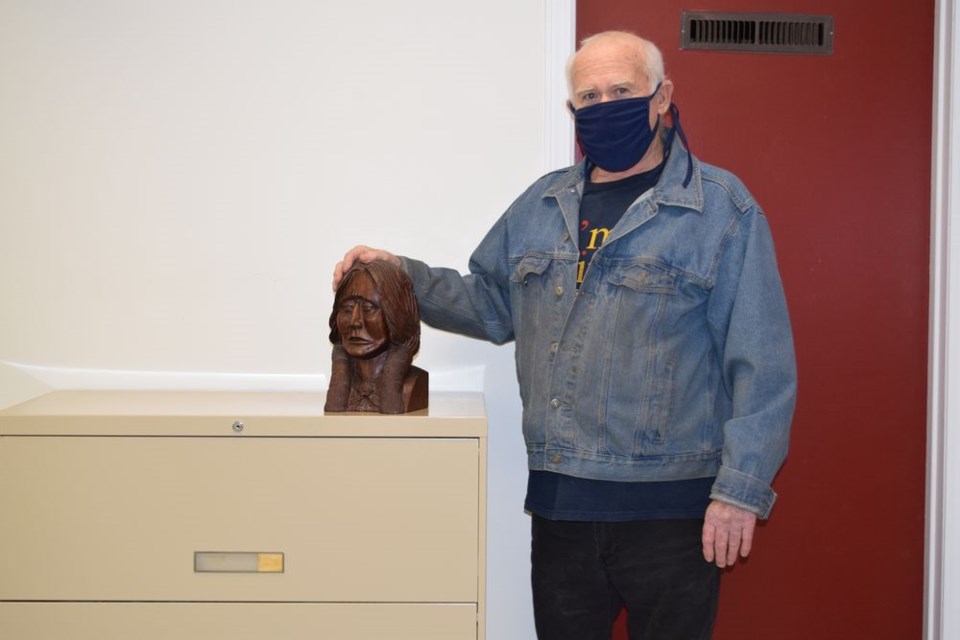 Since his retirement, Gord Dolan of Canora has enthusiastically pursued his woodcarving hobby. One of his pieces is a likeness of Indian Chief Quanah Parker of the Comanche Nation.