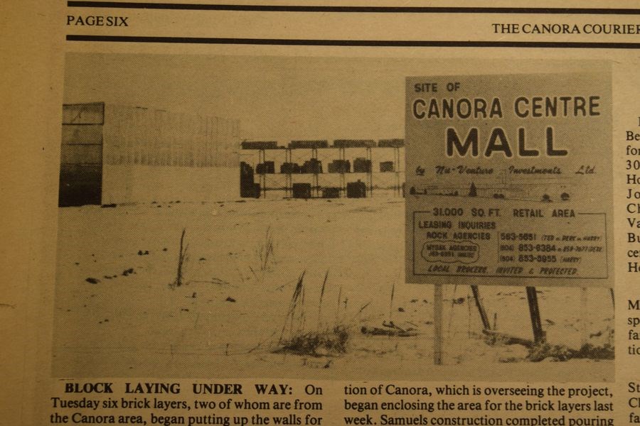 Six brick layers, two of whom are from the Canora area, began putting up walls for the Canora shopping centre in early 1981. Samuels Construction of Canora, which is overseeing the project, had previously begun enclosing the area for the brick layers.