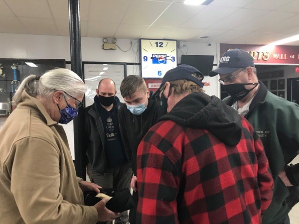 Town staff meet with bat biologist, Melanie Elliott, and learn more about the bats that inhabited the upper parts of Unity’s arena. Photo submitted