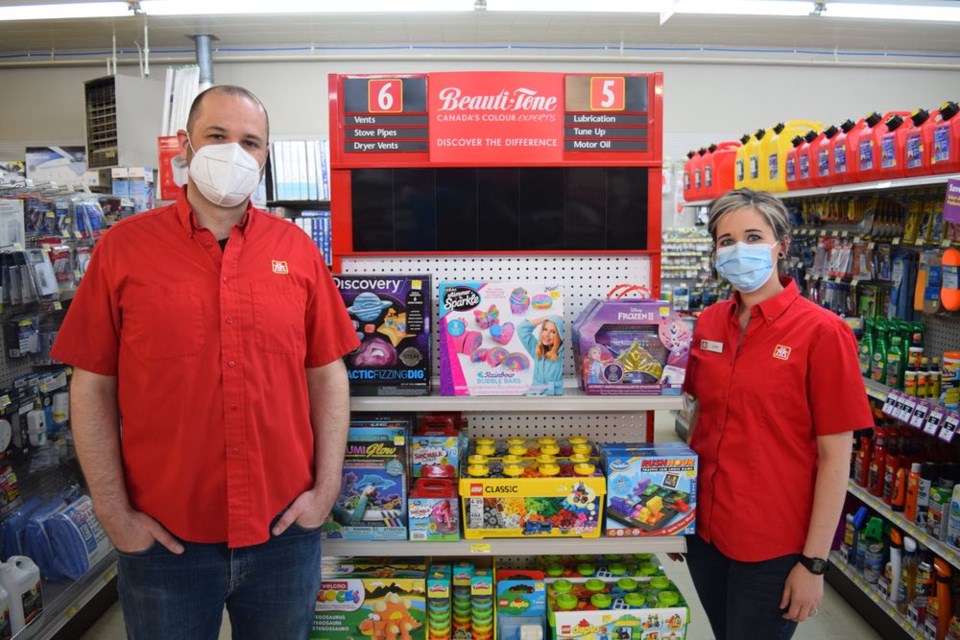 Owners Sam and Graham Profit have rebranded the Canora Home Hardware store inside and out, including painting the store interior and installing new end caps, the little end peg boards that face the centre aisles and bring attention to their products.