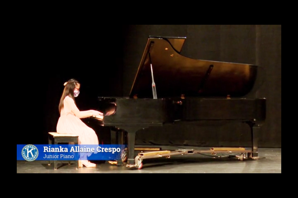 Among the performers at this year’s Kiwanis Music Festival was Rianka Allaine Crespo on junior piano. Photo from the Dekker Centre livestream