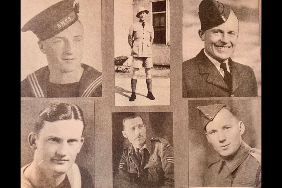 The Stearn Brothers - WWII - Ernest - RCN, Walter - Army, James - RCAF,  Arthur D.- RCNVR, William H, - RCAF, John (Jack) - Army.