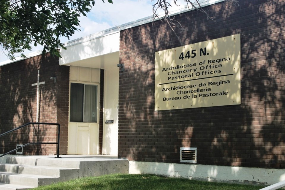 The offices of the Roman Catholic Archdiocese of Regina. Archbishop Don Bolen says the archdiocese is committed to providing any support that Cowessess First Nation needs in the steps ahead to locate records and identify those resting in burial sites identified on the grounds of the former residential school there.
