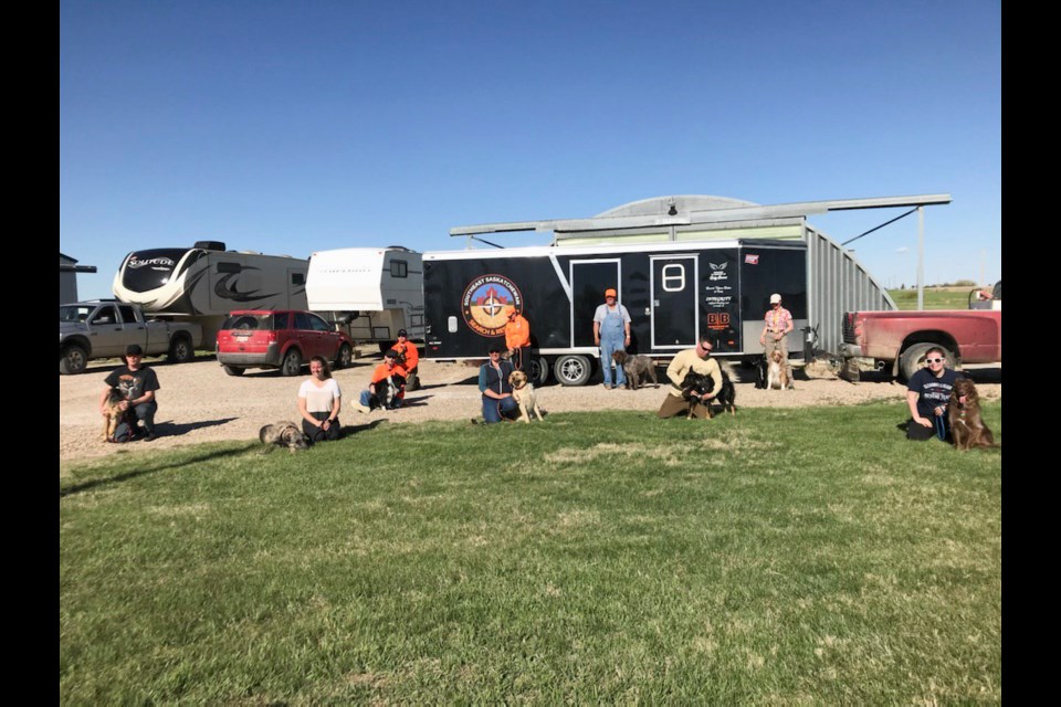 Handler-canine search and rescue teams from different parts of Saskatchewan gathered in the Carnduff area for their first training session. Photo submitted