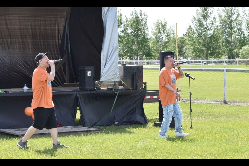 Originally from the Key First Nation, Saskatoon-based rap duo, Brown Can Shine, shared a number of original songs at the Kamsack Sports Grounds.