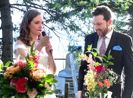 Greg and Kelly Woloshyn on their special backyard wedding day.