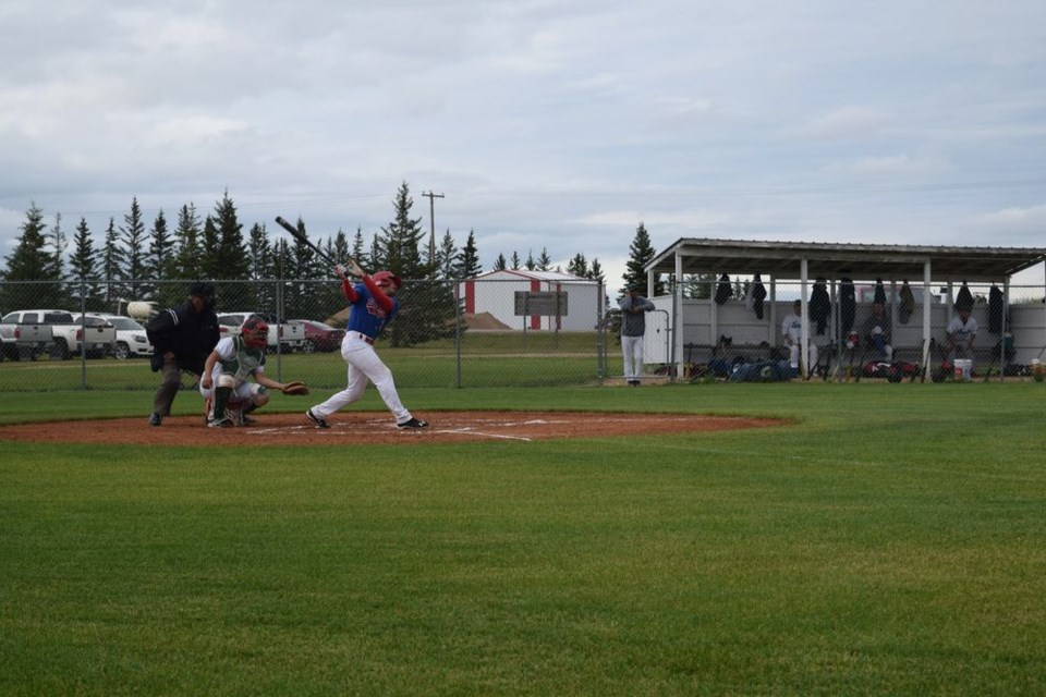 Kody Rock scored the first run of the game for the Canora Supers in a 7 to 1 win over the visiting Langenburg Legends on July 5, sliding in just ahead of the catcher’s tag, with umpire Vern Schick in position to make the call. Rock pitched a complete game and socked a pair of home runs later in the contest.