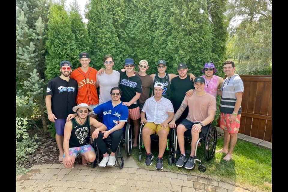 A photo of the 13 Humboldt Broncos bus crash survivors together for the first time since the tragedy has gone viral in recent days. Facebook photo