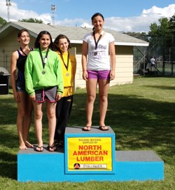 (L-R) In the 11-12 girls division, silver medal winner Emma Bitz, Payten Wilson, Emily Marshall and Janissa Cooley.