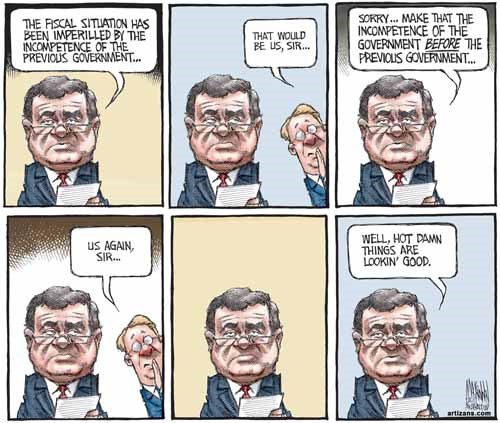 Jim Flaherty changes his 'tune' on Canada's fiscal situation.
