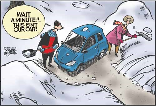 Edmonton couple dig wrong car out of snow drift.