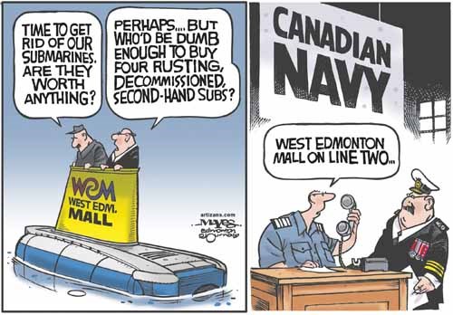 West Edmonton Mall sells decommissioned subs to Canadian Navy.