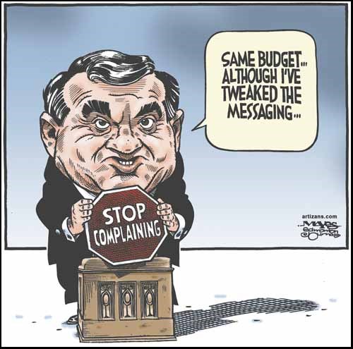 Jim Flaherty presents same budget but tweaks messaging.